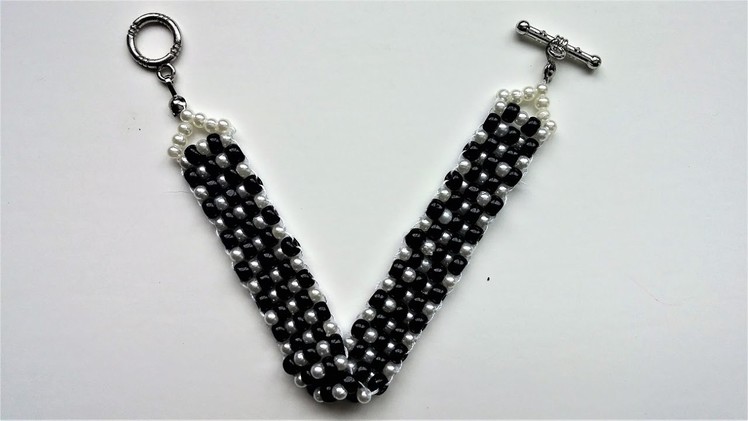 10 mins DIY Black and White  Bracelet. Beaded Jewelry Pattern- Beginners
