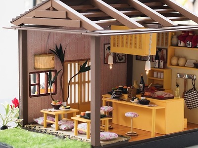 DIY Miniature Dollhouse Kit - Sushi Restaurant with Working Lights