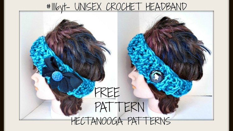 Free CROCHET  Pattern, Easy Beginner Unisex Headband, #1116yt  Easy Fabric bow