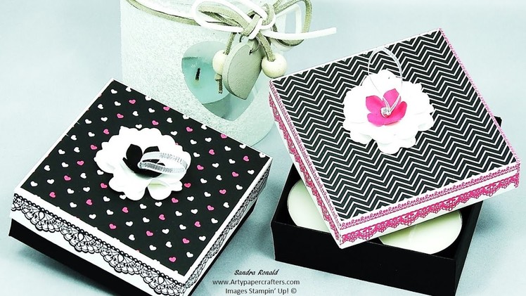 PRETTY HANDMADE GIFT BOX with Ribbon Pull Lid using Stampin' Up! products