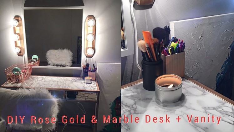 Apartment Hack | DIY Rose Gold & Marble Desk, Fur Chair + Vanity| Office Makeover