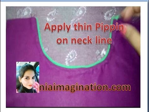 How to apply thin pippin on neck line | Neck design | English