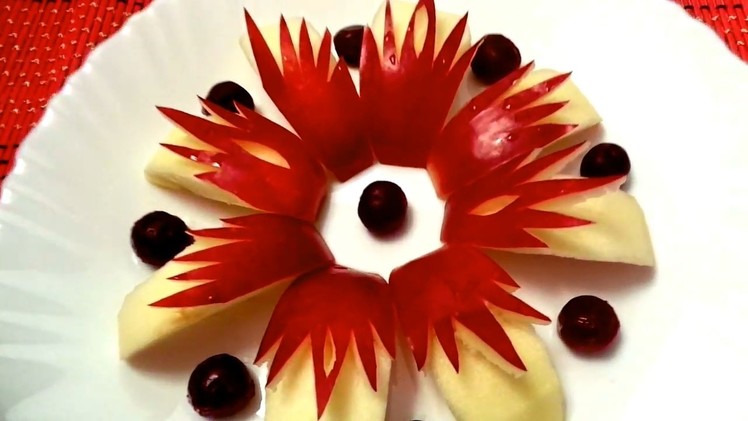 HOW TO CARVE APPLE BEAUTIFUL - FRUITS CARVING & APPLE GARNISH - ART IN APPLE - APPLE LEAF