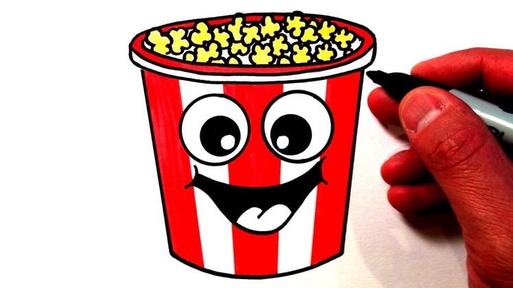 How to Draw a Cute Bucket of Popcorn