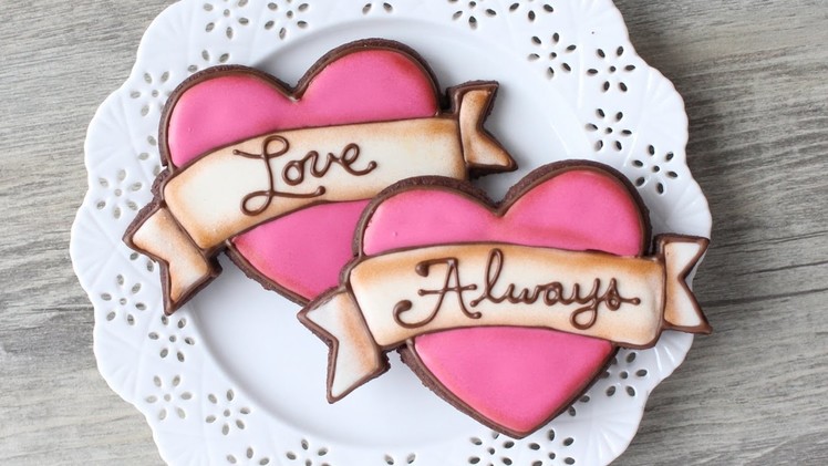 How to make a Tattoo Style Heart Cookie - Easy Valentine's Day cookies