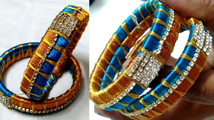 HOW TO MAKE DESIGNER DOUBLE COLOUR SILK THREAD BANGLES || CRAFTS LOT