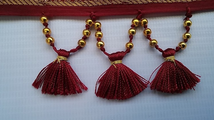 How to make saree kuchu with beads and silkthread I Bridal pattu saree kuchu,pattu saree kucu