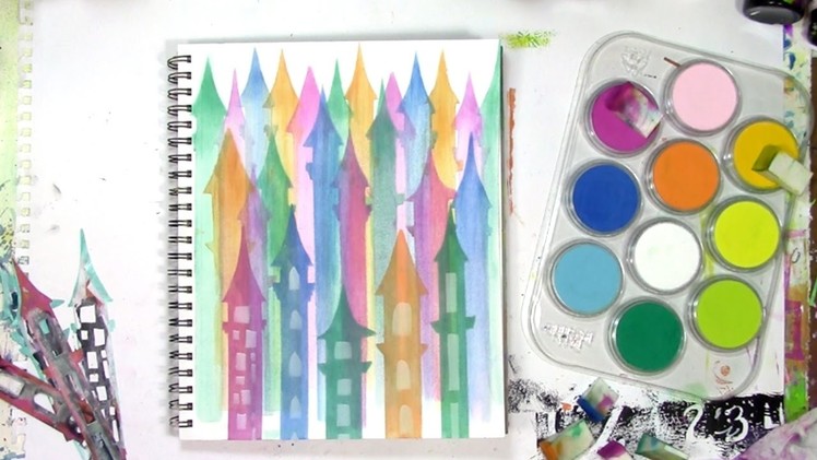 How to use PanPastels with baby wipes and a stencil of castle towers