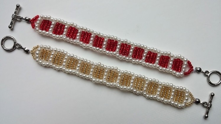 Simple beaded pattern .How to make  beautiful bracelets at home. Beginners jewelry making tutorial