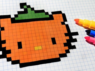 Halloween Pixel Art - How To Draw pumpkinhead hello kitty #pixelart