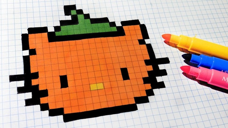 Halloween Pixel Art - How To Draw pumpkinhead hello kitty #pixelart