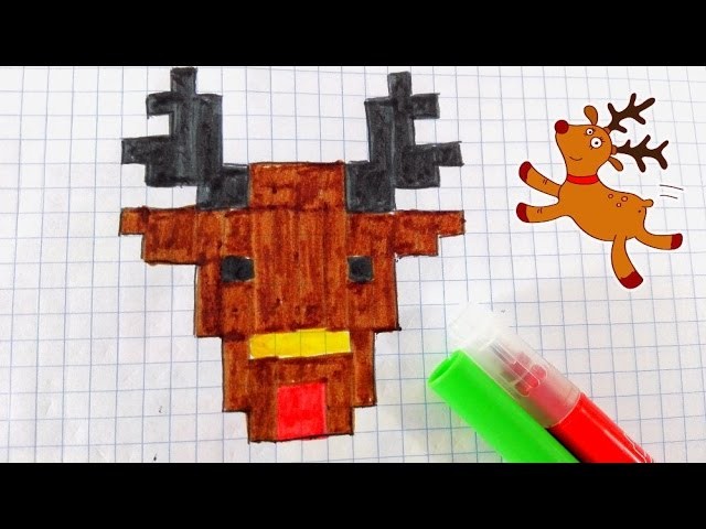 How to draw pixel art  Christmas- Como dibujar un RENO