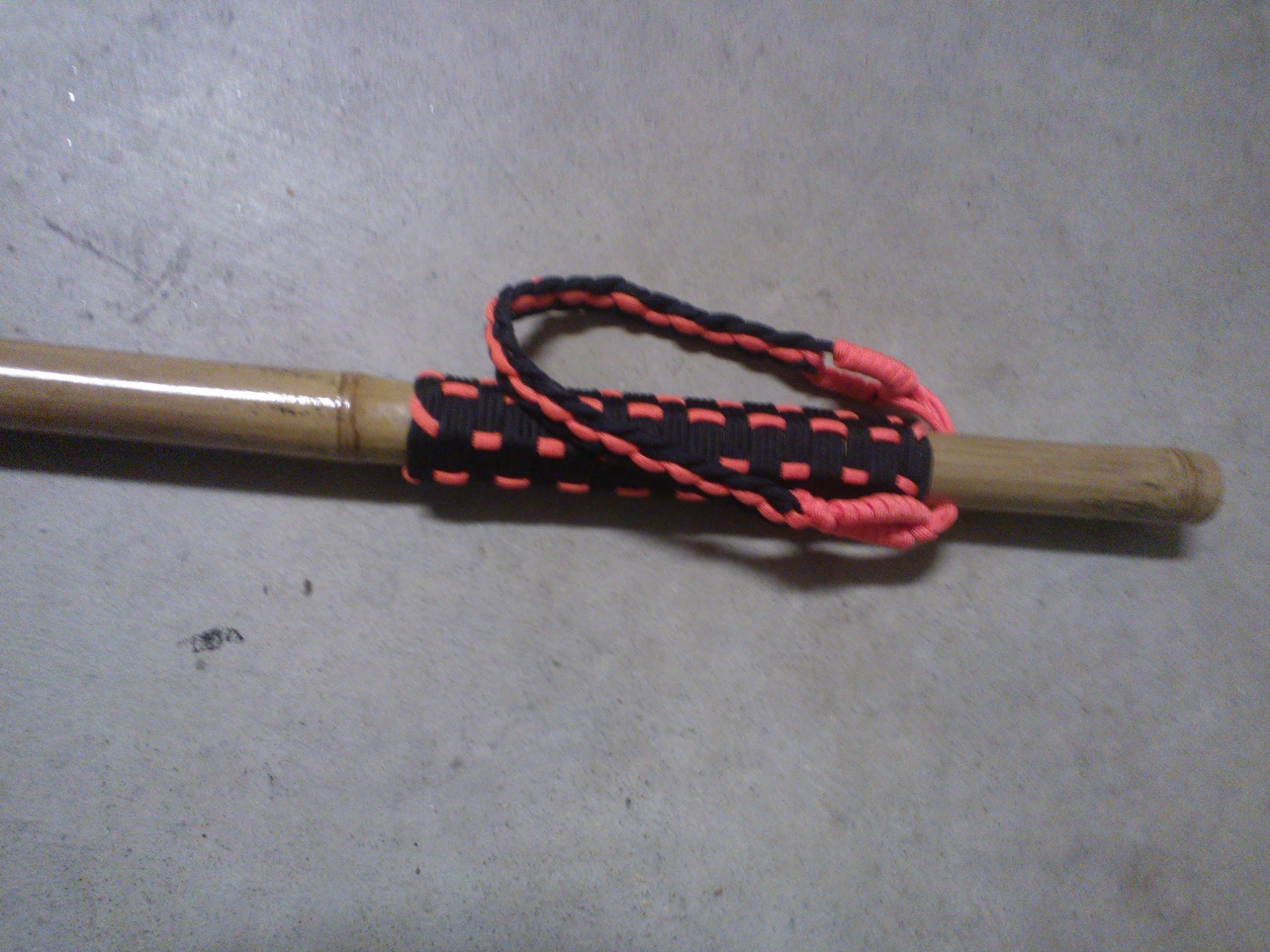 Black & Orange Paracord wrapped Bamboo Walking Stick -1st Part