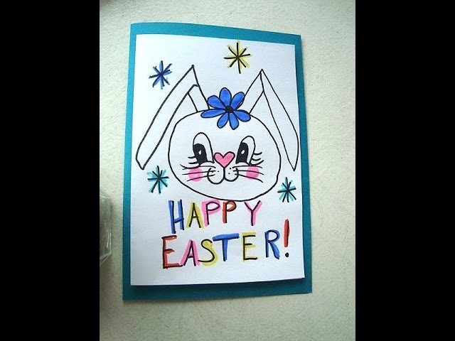 EASTER BUNNY GIRL, Children's Drawing, Crafts for Kids, Child art, Easter card