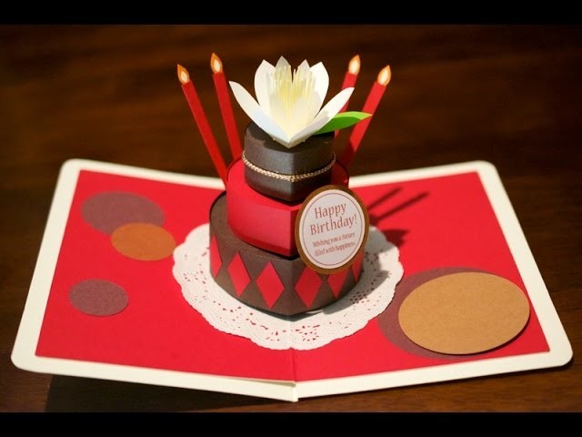 Pop-up card【お花のバースデーケーキ_Choco&Red】  flower birthday cake