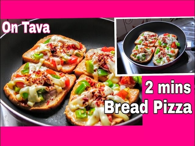 Bread Pizza On Tava. pan | Easy & Quick 2 Minute Bread Pizza Recipe | Hostel inspired - 1