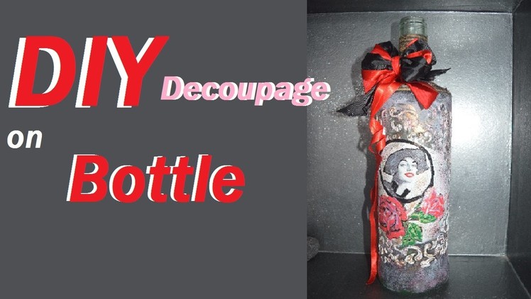 Diy Decoupage on Glass Bottle | Using stencil