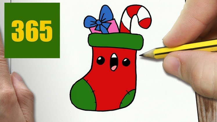 HOW TO DRAW A CHRISTMAS SOCK CUTE, Easy step by step drawing lessons for kids