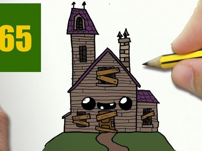 HOW TO DRAW A HAUNTED HOUSE CUTE, Easy step by step drawing lessons for kids