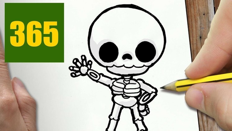 HOW TO DRAW A SKELETON CUTE, Easy step by step drawing lessons for kids