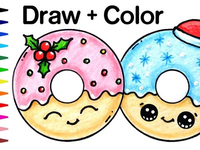 How to Draw + Color Christmas Donuts step by step Easy and Cute