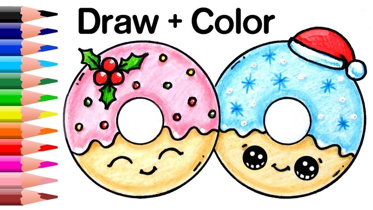 How to Draw + Color Christmas Donuts step by step Easy and Cute