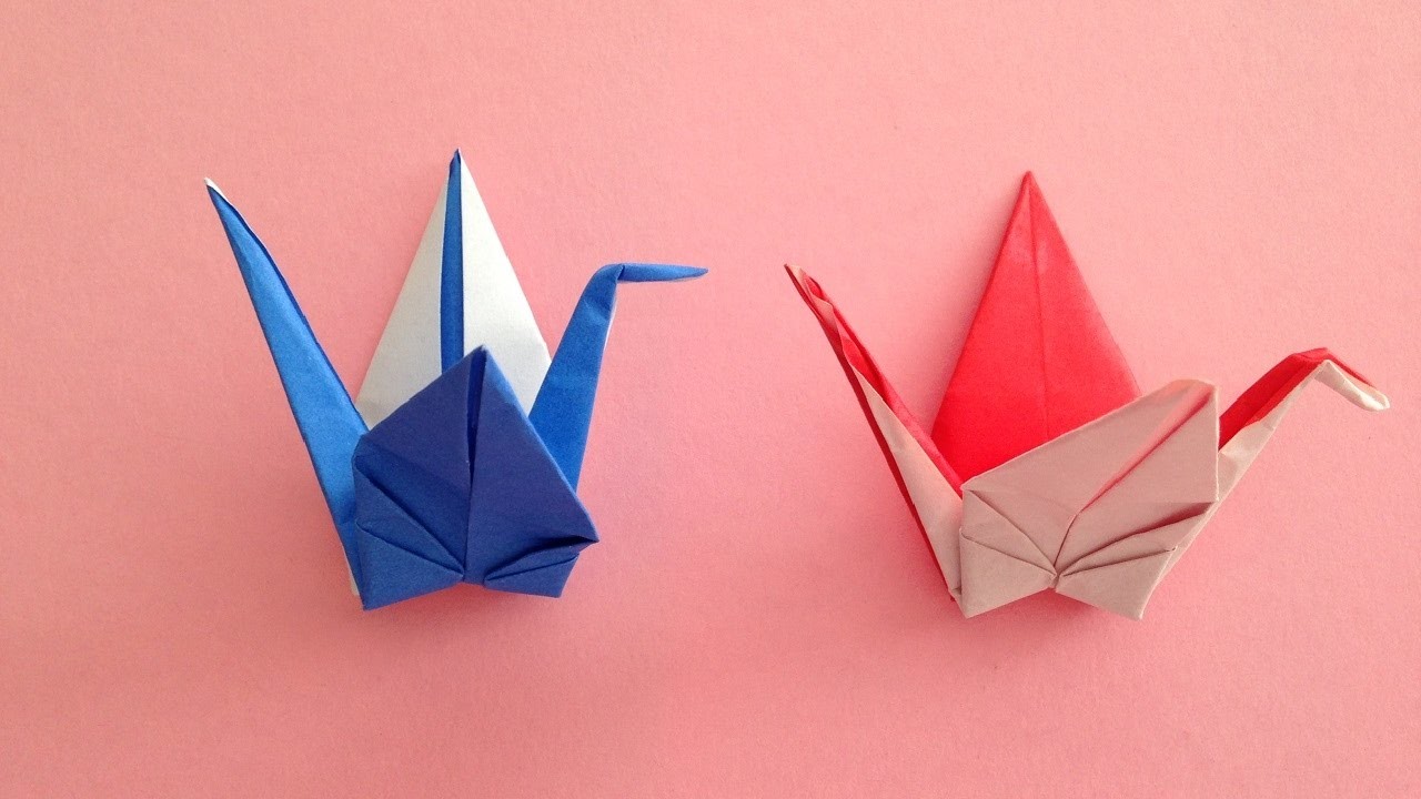 Origami 2color Red And White Crane Bird 折り紙の紅白の鶴 簡単な折り方