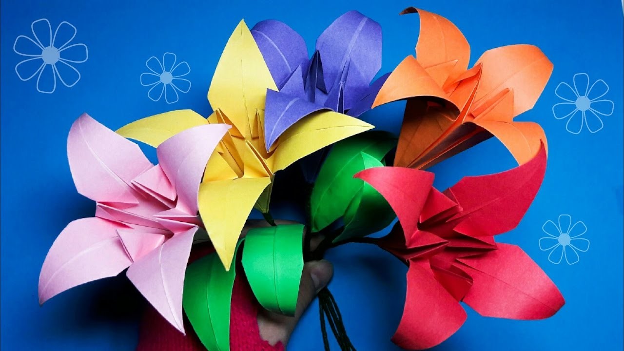 Origami 3D Lily flower and Leaf Easy to fold easy to follow step by