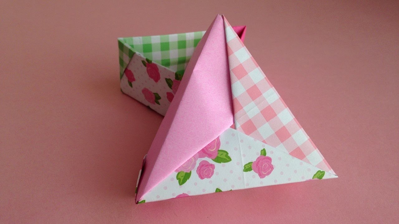 Origami Equilateral Triangle 3color Box With Lid Instructions折り紙 正三角形3色 箱