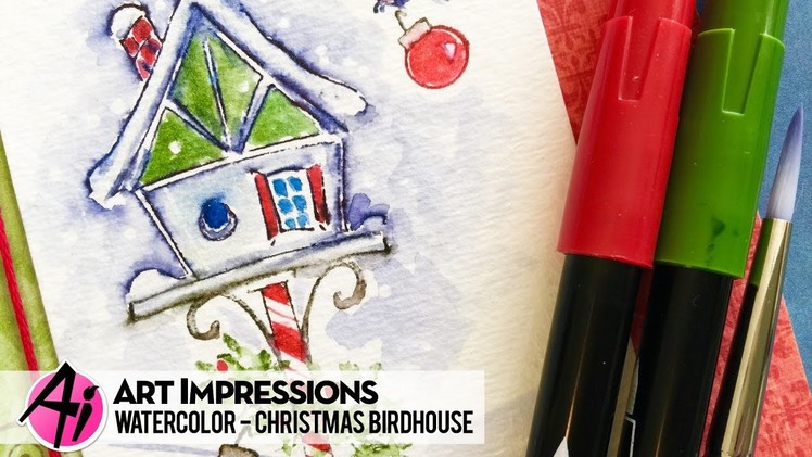 Ai Watercolor - Christmas Snowy Birdhouse