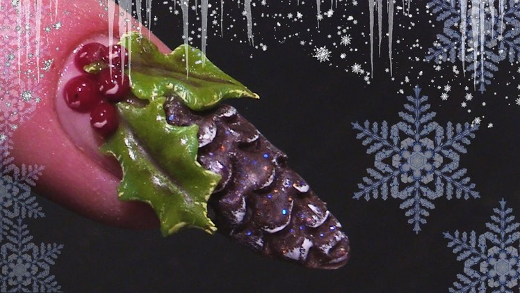 Christmas Pine Cone - 3D Acrylic Nail Art - Step By Step Nail Tutorial