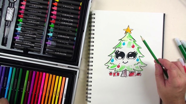 How to Draw Cute Christmas Tree Emoji for beginners with 133 Piece Kiddy Color Painting Set