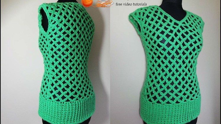 How to crochet easy green mesh top tunic pattern tutorial