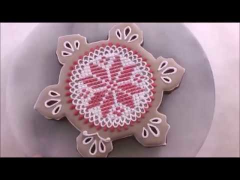 How to decorate cross stitch snow flake cookie 十字繡雪花糖霜餅乾