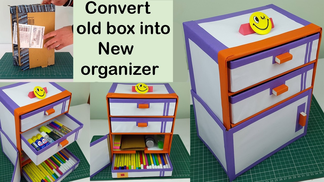 How to make a cardboard DIY desk organizer. drawer ...