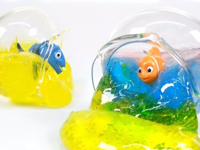 How To Make Aqua Slime ! DIY Fishbowl Clear Slime ~ With Nemo & Dory (Without Borax)