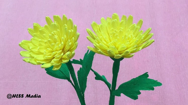 How to make DIY origami yellow chrysanthemum crepe paper flower.paper flower craft tutorials