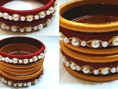 How to Make Silk Thread Bangles||Pearls Bangles with Zari Thread