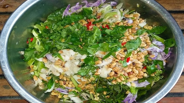 Asian Food - How To Make Neem Salad With Grilled Fish In My Village - Healthiest Food In Cambodia