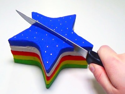 DIY How To Make Rainbow Colors Kinetic Sand Star Cake Learn Colors Slime Icecream Toys