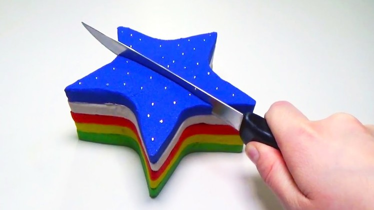 DIY How To Make Rainbow Colors Kinetic Sand Star Cake Learn Colors Slime Icecream Toys