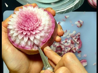 How to carving chrysanthemum(MUM) Flower from red turnip By Chef NAMTARN