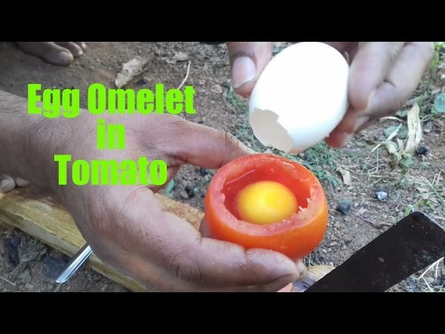 How To Cook An Egg Omelette In A Tomato. Rare Recipe. Wild Survival Style. my village food