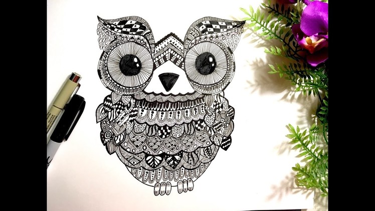 How to draw an Owl doodle : Mandala