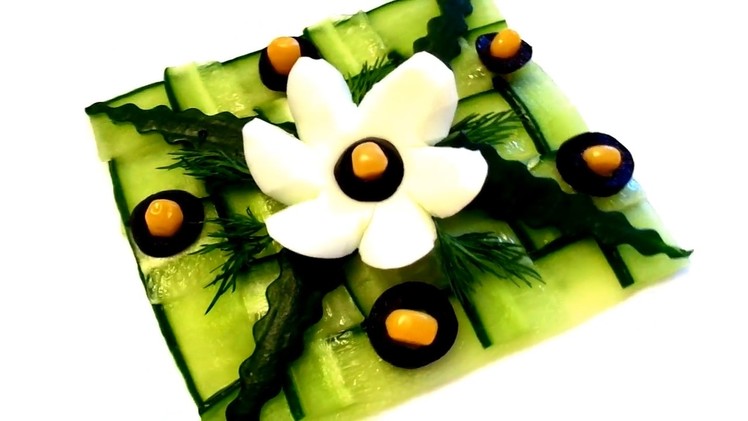 HOW TO MAKE CUCUMBER DESIGN GARNISH  - EGGS FLOWERS  & VEGETABLE  DECORATION - ART IN FRUIT CARVING