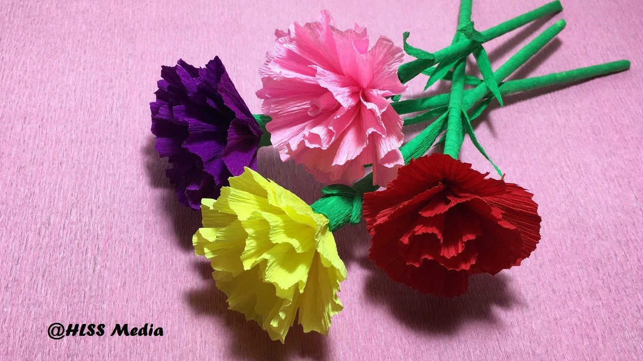 How to make diy carnation  flower with crepe paper easy& fast.carnation flower paper craft tutorial