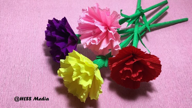 How to make diy carnation  flower with crepe paper easy& fast.carnation flower paper craft tutorial