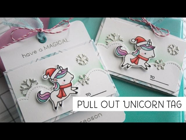 Interactive pull out unicorn Christmas tag