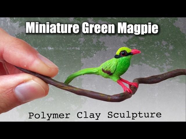 Miniature Bird Polymer Clay Bird. Javan Green Magpie Speed Sculpting