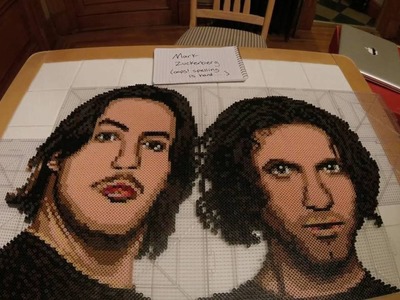 Portrait of the Game Grumps made with 8,000-9,000 perler beads